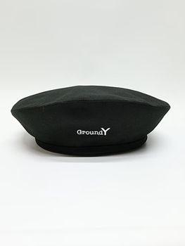 Ground Y�����饦��ɥ磻/NEWERA COTTON BERET GY LOGO BLK WHT/BLACK.