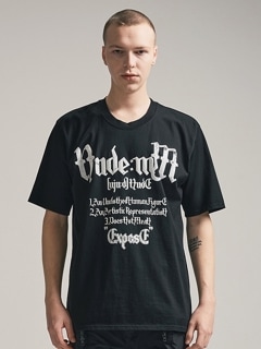 (ͽ)78ͽ/nude:masahiko maruyama ̡:ޥҥޥ/40/2 28GG Jersey SHORT SLEEVE CRACKED PRINT T SHIRT/Black
