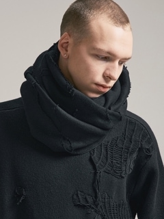 (ͽ)79ͽ/nude:masahiko maruyama ̡:ޥҥޥ/12GG Laddering Cut Jacquard DAMAGE Knit SNOOD/Black