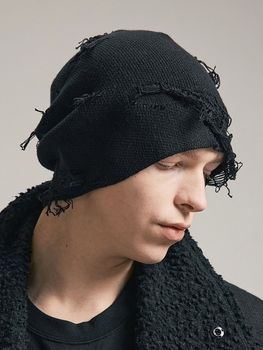 �㴰���nude:masahiko maruyama ���̡���:�ޥ��ҥ��ޥ���/7GG Laddering Jacquard DAMAGE Knit CAP/Black