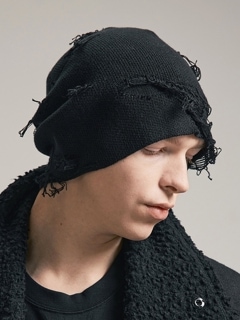 (ͽ)79ͽ/nude:masahiko maruyama ̡:ޥҥޥ/7GG Laddering Jacquard DAMAGE Knit CAP/Black