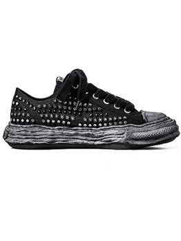Maison MIHARA YASUHIRO��PETERSON 23 /Original Sole Studded Paint Canvas Low-Top Sneaker/BLK/BLK.