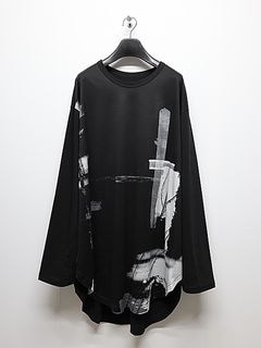 Ground Y饦ɥ磻/SILKETTE JERSEY W/ PAINT PATTERN HEM JUMBO LONG SLEEVED T-SHIRT/BLACKGRAY
