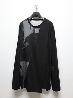 Ground Y饦ɥ磻/SILKETTE JERSEY W/ NUMBER PATTERN TSUJIKIRI LONG SLEEVED T-SHIRT/BLACKGRAY