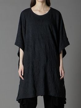 �㴰���Ground Y�����饦��ɥ磻/CATHC WASHER WRINKLE JERSEY SIDE BUTTON SHORT SLEEVED T-SHIRT/BLACK