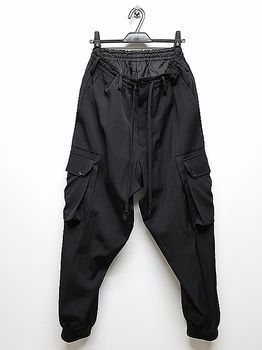 Ground Y�����饦��ɥ磻/W/GABARDINE STANDARD RIBBED HEM CARGO PANTS/BLACK.