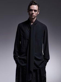 kiryuyrik������奦����奦/Gergette Crepe Stoal Shirts/Black.