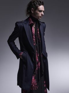 (ͽʡ1112ͽ/kiryuyrik奦奦/Kersey Jersey Epaulet Peacked Long Jacket/Navy