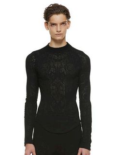 (ͽ)23ͽ/JULIUSꥦ/RAYON LACY KNIT JACQUARD CUT & SEWN5/BLACK