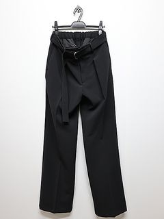 (ͽʡ23ͽ/ATTACHMENTå/PE STRETCH DOUBLE CLOTH BELTED STRAIGHT TROUSERS/BLACK