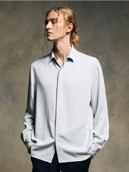 wjk�����֥른��������/fly front shirt/ice gray
