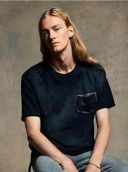 wjk�����֥른��������/spray dye leather pocket-T/black��silver