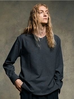 wjk�����֥른��������/boat V-neck pullover shirt/charcoal