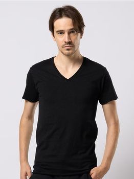 wjk�����֥른��������/cut-off V-neck S/S/deep black