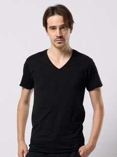 (ͽʡ34ͽ/wjk֥른/cut-off V-neck S/S/deep black