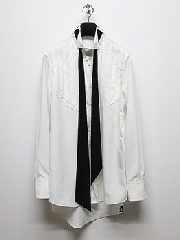 �㴰���THE ONENESS�������ͥ�/Eco Broad Pin Tuck Ribbon Shirt/White