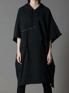 Ground Y�����饦��ɥ磻/40/20 MINI FLEECE CHEST POCKET LONG HOODIE/BLACK