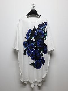 Ground Y�����饦��ɥ磻/JERSEY BLUE FLOWER+30-/COTTON JERSEY ROUND HEM JUMBO SHORT SLEEVED T/WHITE