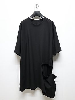 Ground Y�����饦��ɥ磻/30 HARD TWIST STRETCH JERSEY LEFT SIDE CUT OUT SHORT SLEEVED T/BLACK