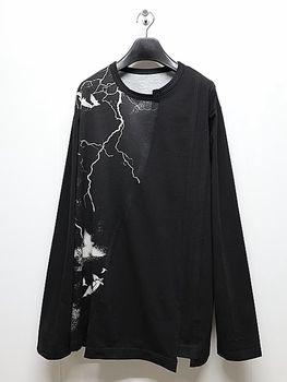 Ground Y�����饦��ɥ磻/JERSEY CROW+30-/COTTON JERSEY  LONG SLEEB T-SHIRT/WHITEBLACK
