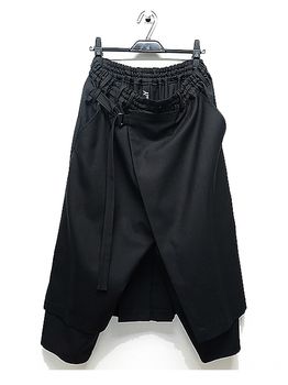 Ground Y�����饦��ɥ磻/W/GABARDINE WRAP PANTS/BLACK