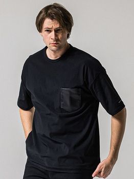 RESOUND CLOTHING���ꥵ����ɥ���������/leather pocket overnylon T/BLACK