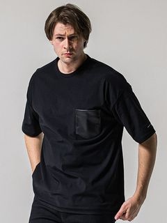 (ͽʡ45ͽ/39TH RESOUND CLOTHINGꥵɥ/leather pocket overnylon T/BLACK