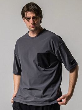 RESOUND CLOTHING���ꥵ����ɥ���������/leather pocket overnylon T/GREY