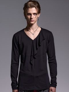 (ͽʡ34ͽ/kiryuyrik奦奦/BEATENJIKU W-Frill-V-Neck-T/Black