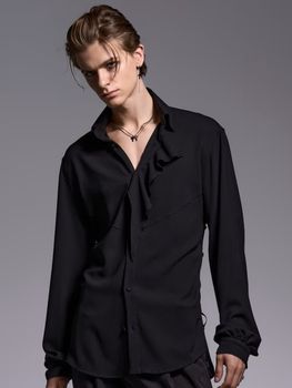 (ͽ���ʡ�5��6������ͽ��/kiryuyrik������奦����奦/Crape Lace Up Single Frill Shirts/Black