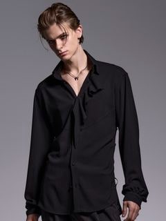 (ͽʡ56ͽ/kiryuyrik奦奦/Crape Lace Up Single Frill Shirts/Black