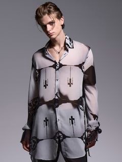 (ͽ���ʡ�6��7������ͽ��/kiryuyrik������奦����奦/Decorative YOURYU Gather Sleeve Shirt/Black&Gray