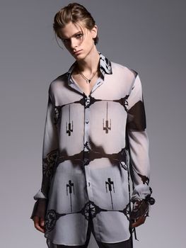 (ͽ���ʡ�6��7������ͽ��/kiryuyrik������奦����奦/Decorative YOURYU Gather Sleeve Shirt/Black&Gray