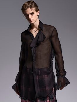 (ͽ���ʡ�6��7������ͽ��/kiryuyrik������奦����奦/KARAMI Gather Sleeve Shirt/Black