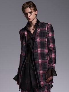 (ͽ���ʡ�7��8������ͽ��/kiryuyrik������奦����奦/Pink Check Twill Trimming Stando Collar Jacket/Black&Pink
