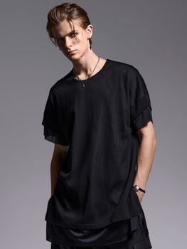 (ͽ���ʡ�7��8������ͽ��/kiryuyrik������奦����奦/Mesh Crew Neck Layered-T/Black