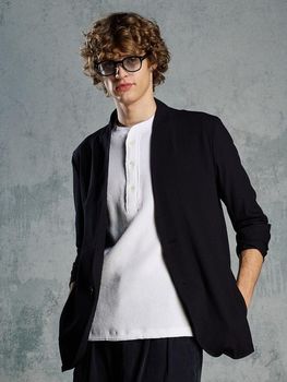 wjk�����֥른��������/solid collar single jacket/black