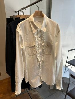 LAD MUSICIAN����å� �ߥ塼�������/6.5oz DENIM FRILL SHIRT/WHITE ONE WASH
