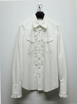 LAD MUSICIAN����å� �ߥ塼�������/6.5oz DENIM FRILL SHIRT/WHITE ONE WASH