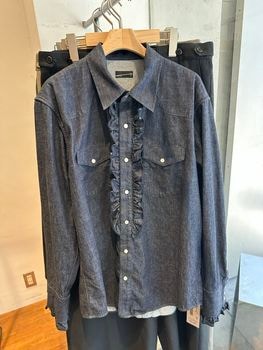 LAD MUSICIAN����å� �ߥ塼�������/6.5oz DENIM FRILL SHIRT/INDIGO ONE WASH