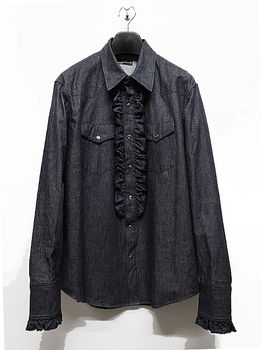 LAD MUSICIAN����å� �ߥ塼�������/6.5oz DENIM FRILL SHIRT/INDIGO ONE WASH