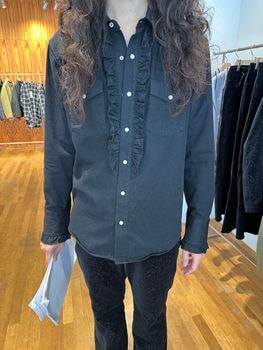 LAD MUSICIAN����å� �ߥ塼�������/6.5oz DENIM FRILL SHIRT/BLACK ONE WASH
