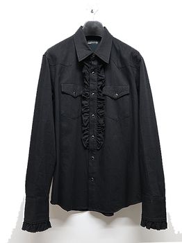 LAD MUSICIAN����å� �ߥ塼�������/6.5oz DENIM FRILL SHIRT/BLACK ONE WASH