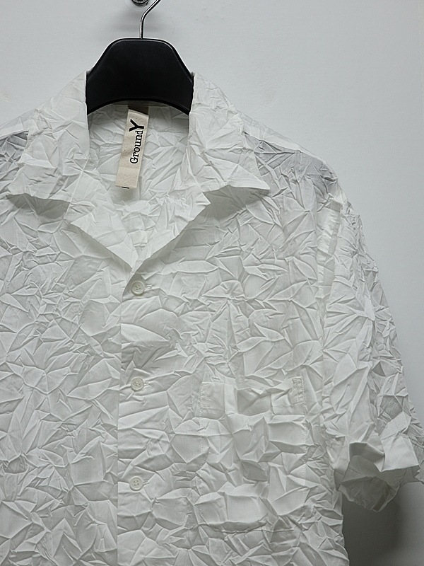Ground Y�����饦��ɥ磻/PE SPUNLAWN OPEN COLLAR BACK GATHER SHIRT/WHITE