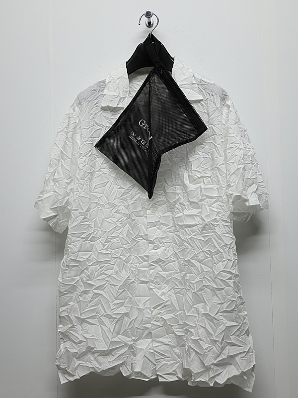Ground Y�����饦��ɥ磻/PE SPUNLAWN OPEN COLLAR BACK GATHER SHIRT/WHITE