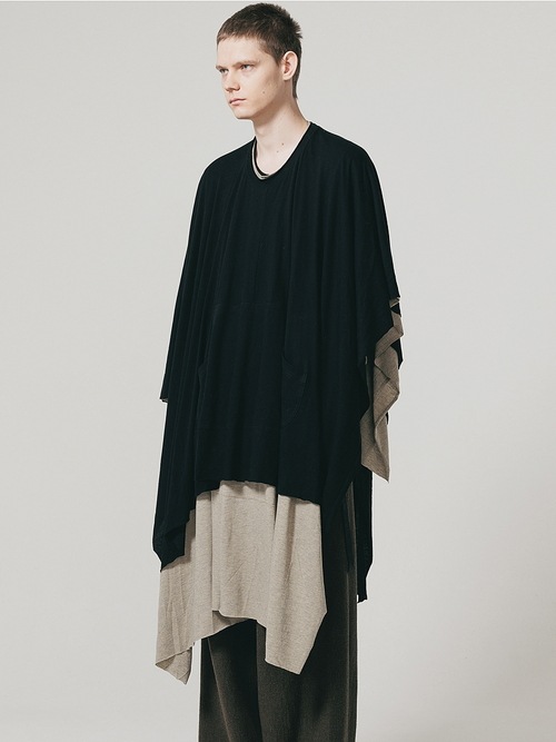 �㴰���nude:masahiko maruyama ���̡���:�ޥ��ҥ��ޥ���/40/- Cotton/Wool Jersey LAYERED PONCHO (2pcs SET)/Black-Beige