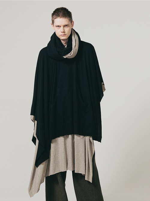 �㴰���nude:masahiko maruyama ���̡���:�ޥ��ҥ��ޥ���/40/- Cotton/Wool Jersey LAYERED PONCHO (2pcs SET)/Black-Beige