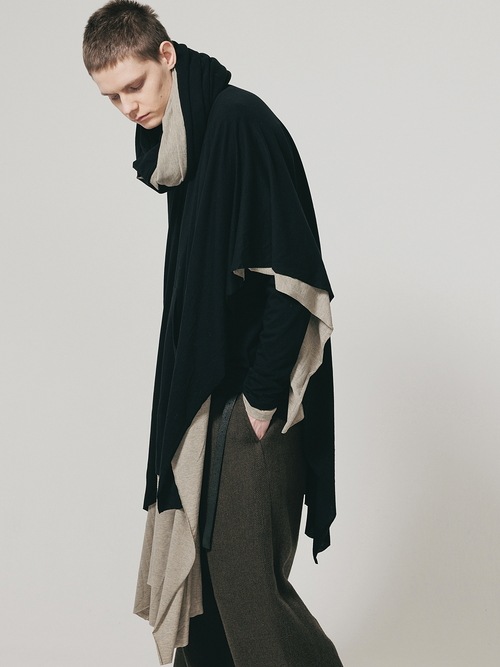 �㴰���nude:masahiko maruyama ���̡���:�ޥ��ҥ��ޥ���/40/- Cotton/Wool Jersey LAYERED PONCHO (2pcs SET)/Black-Beige
