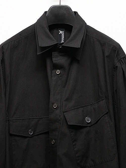 Ground Y�����饦��ɥ磻/50/- BROAD DOUBLE COLLAR SLANTED POCKET SHIRT/BLACK