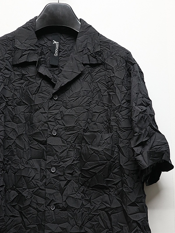 �㴰���Ground Y�����饦��ɥ磻/PE SPUNLAWN OPEN COLLAR BACK GATHER SHIRT/BLACK